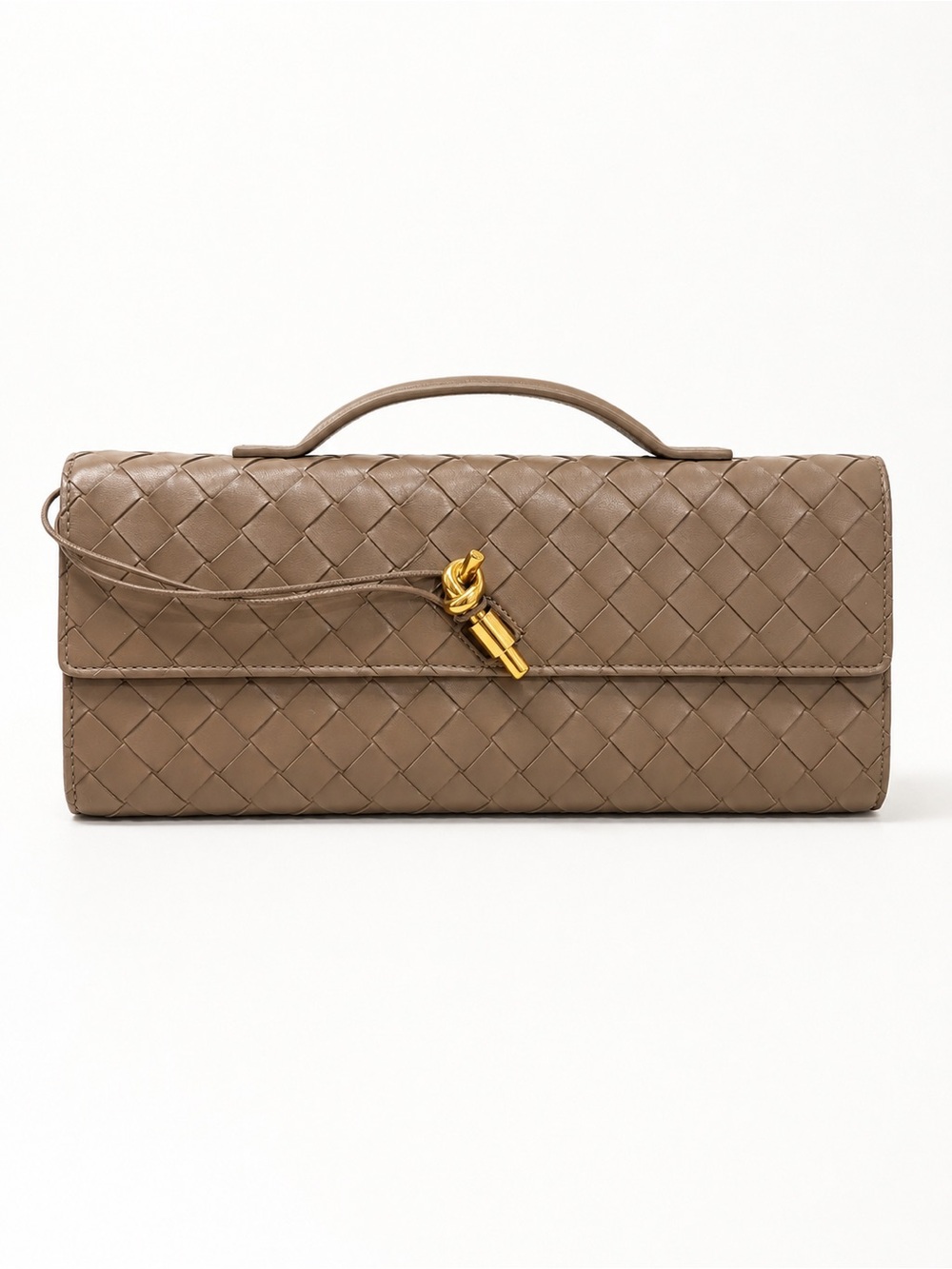 BOTTEGA VENETA ANDIAMO INTRECCIATO LEATHER CLUTCH PINE CONE BROWN